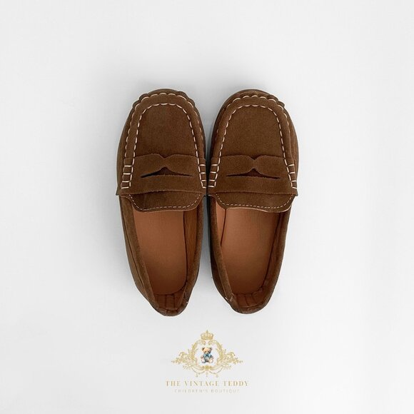 NWT Handsome Boys Vintage Style Classic Loafers Cute Children's Shoes Camel 6.5 - Picture 4 of 5